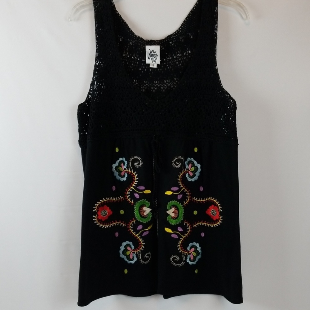 IVU Jane Black Crochet Embroidered Top Sm